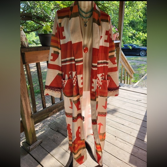 Woman’s Southwest Western Aztec Soft Cozy Long Duster Cardigan/ Robe Plus 2X NEW - Picture 3 of 10